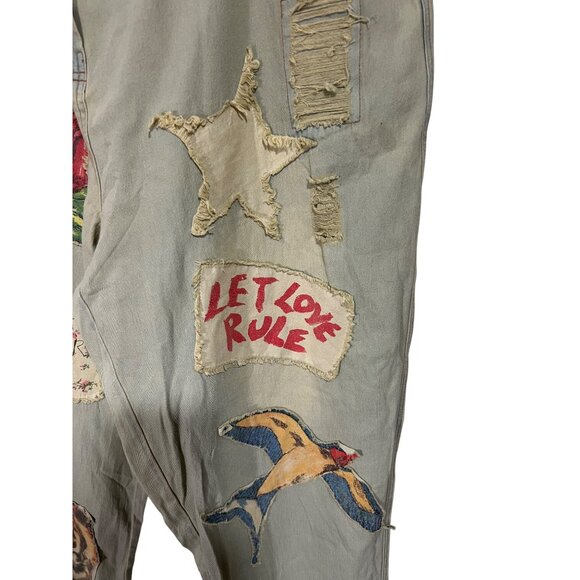 A Rare Bird Handmade Distressed Cotton Patchwork Pants With Unique Embroidered D - Picture 2 of 16